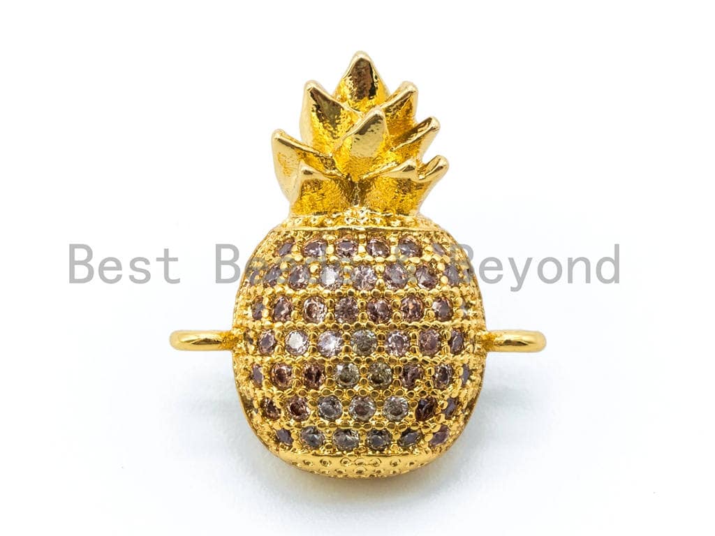 CZ Micro Pave Pineapple Connector, Gold/Rose Gold/Silver/Black CZ Pave Connector, 15x17mm, sku#E158