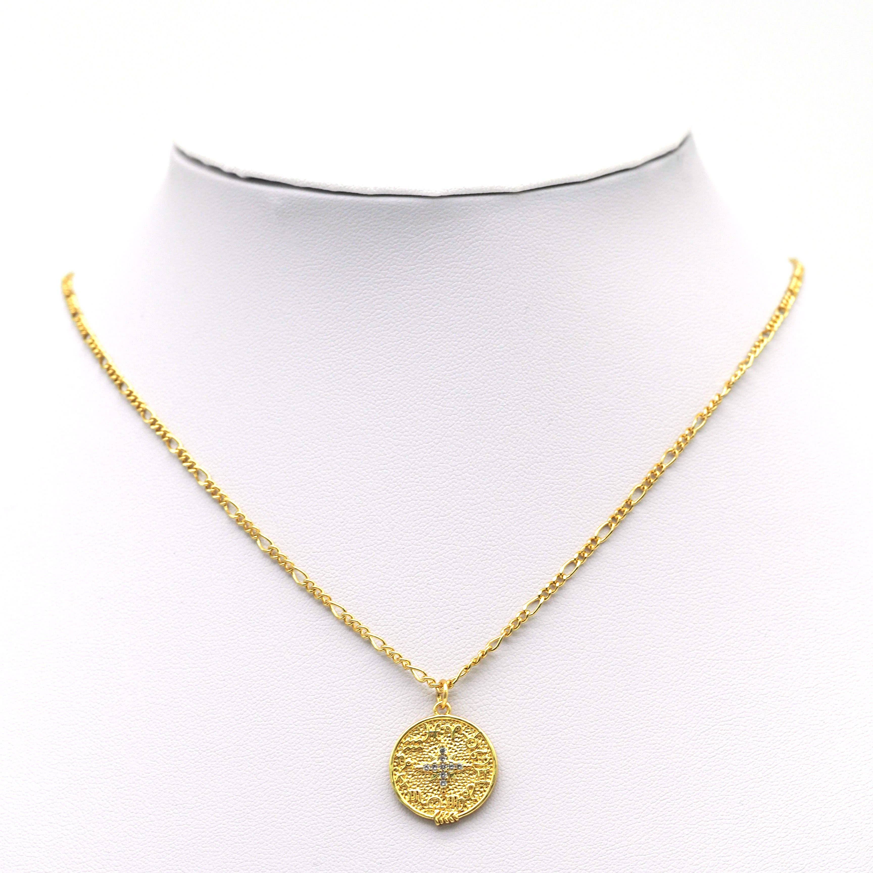 CZ North Star On Round Coin Charm, Sku#F1480