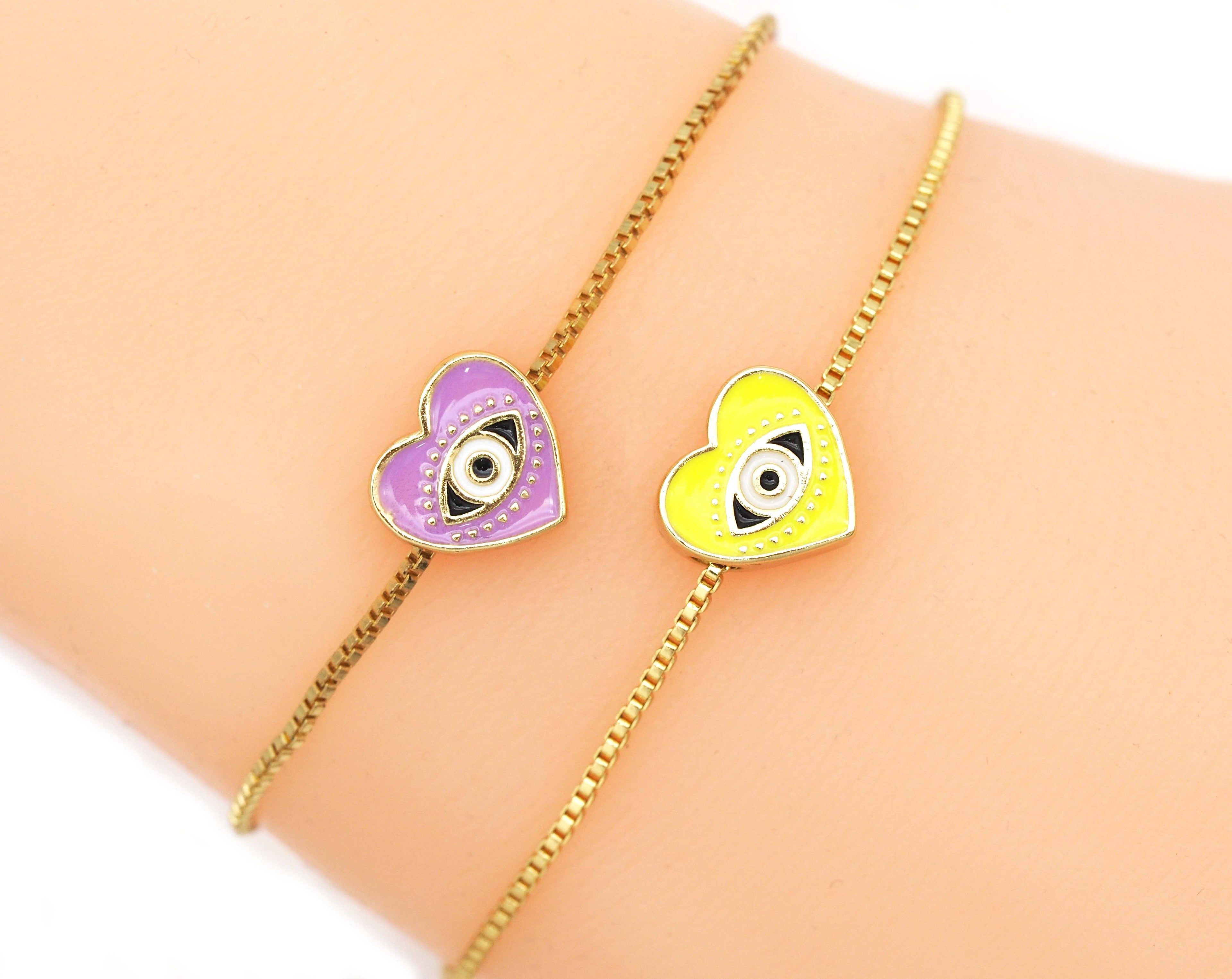Enamel Heart with Evil Eye Spacer Beads, Two Sided Beads, Sku#G430