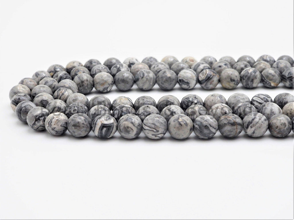 Quality Natural Map Jasper Faceted Round Beads,6mm/8mm/10mm/12mm Gray Gemstone Beads,15.5" Full Strand,SKU#U393