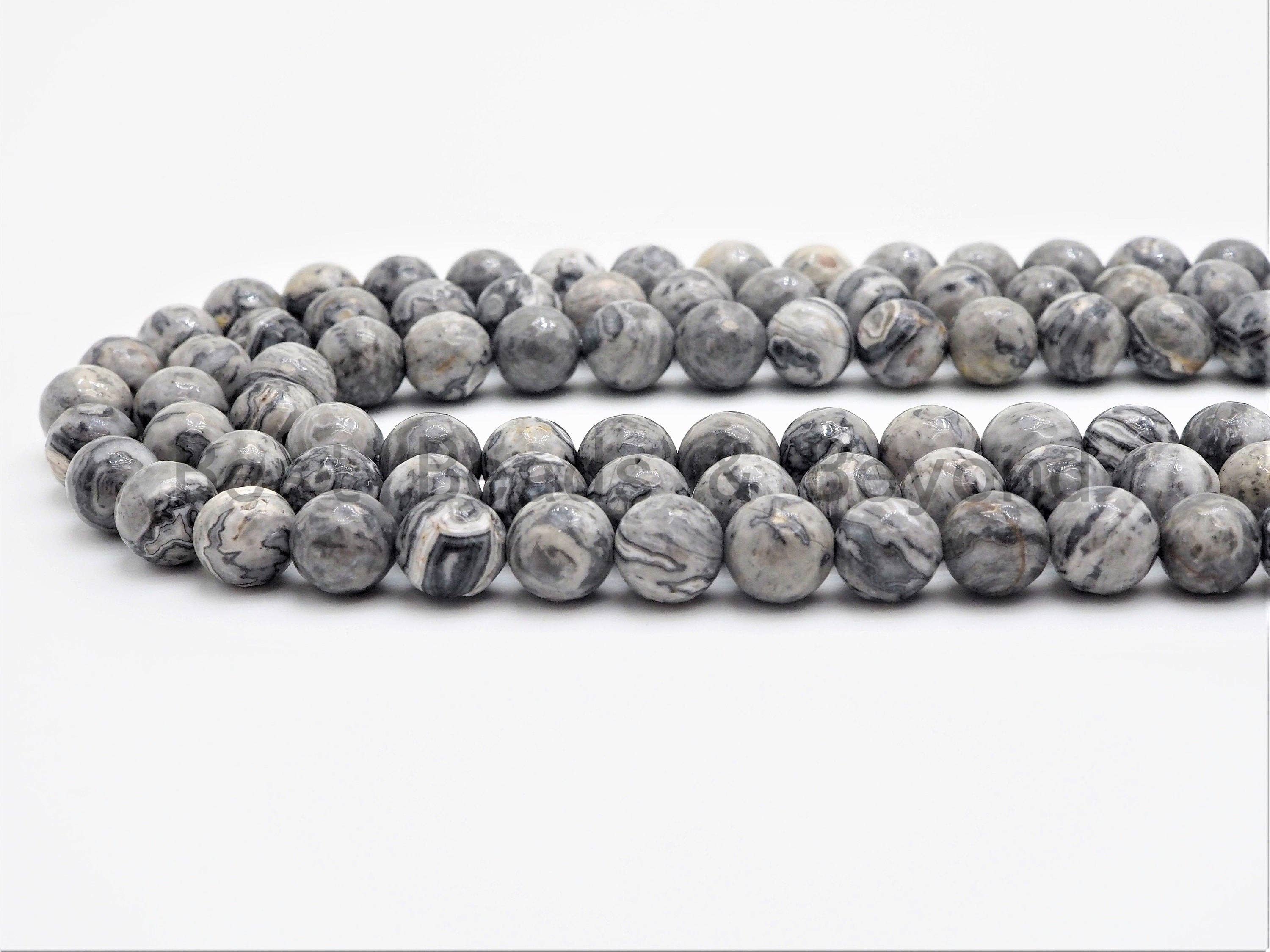 Quality Natural Map Jasper Faceted Round Beads,6mm/8mm/10mm/12mm Gray Gemstone Beads,15.5" Full Strand,SKU#U393