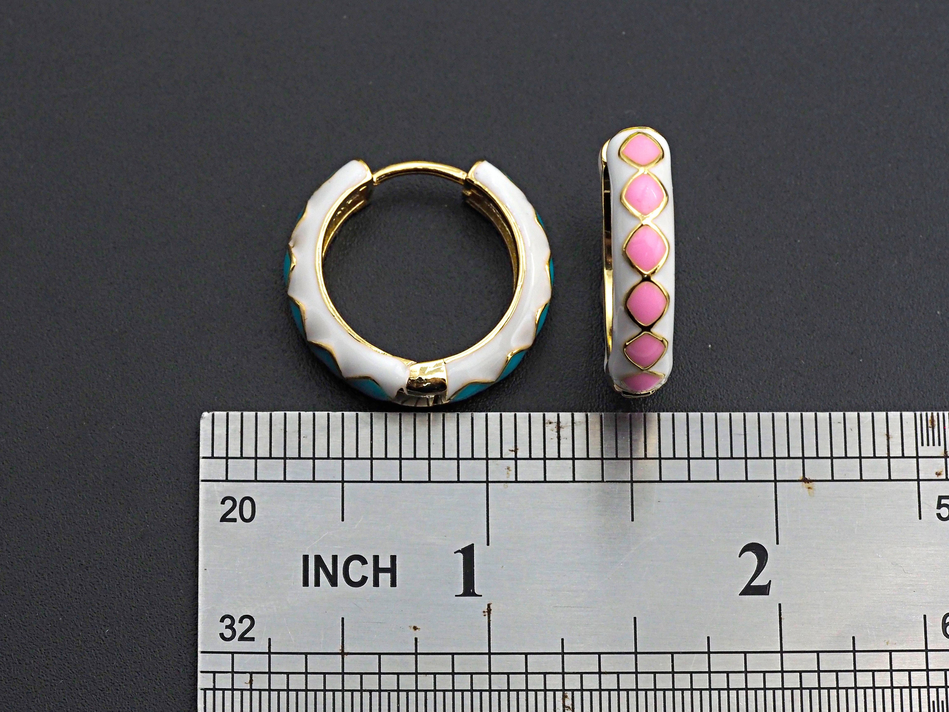 Enamel Diamond Shape Dots Hoop Earring, Sku#J157