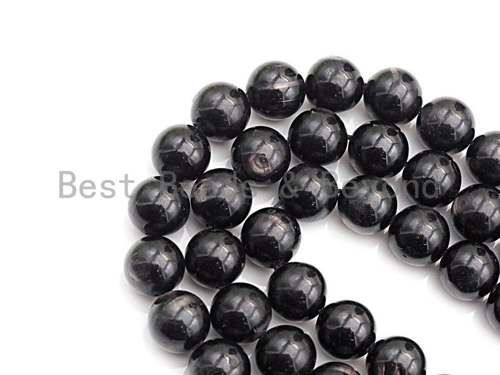 Quality Natural Black Phlogopite Beads, 6mm/8mm/10mm Round Smooth, Natural Black Gemstone, 15.5" Full Strand, sku#U625