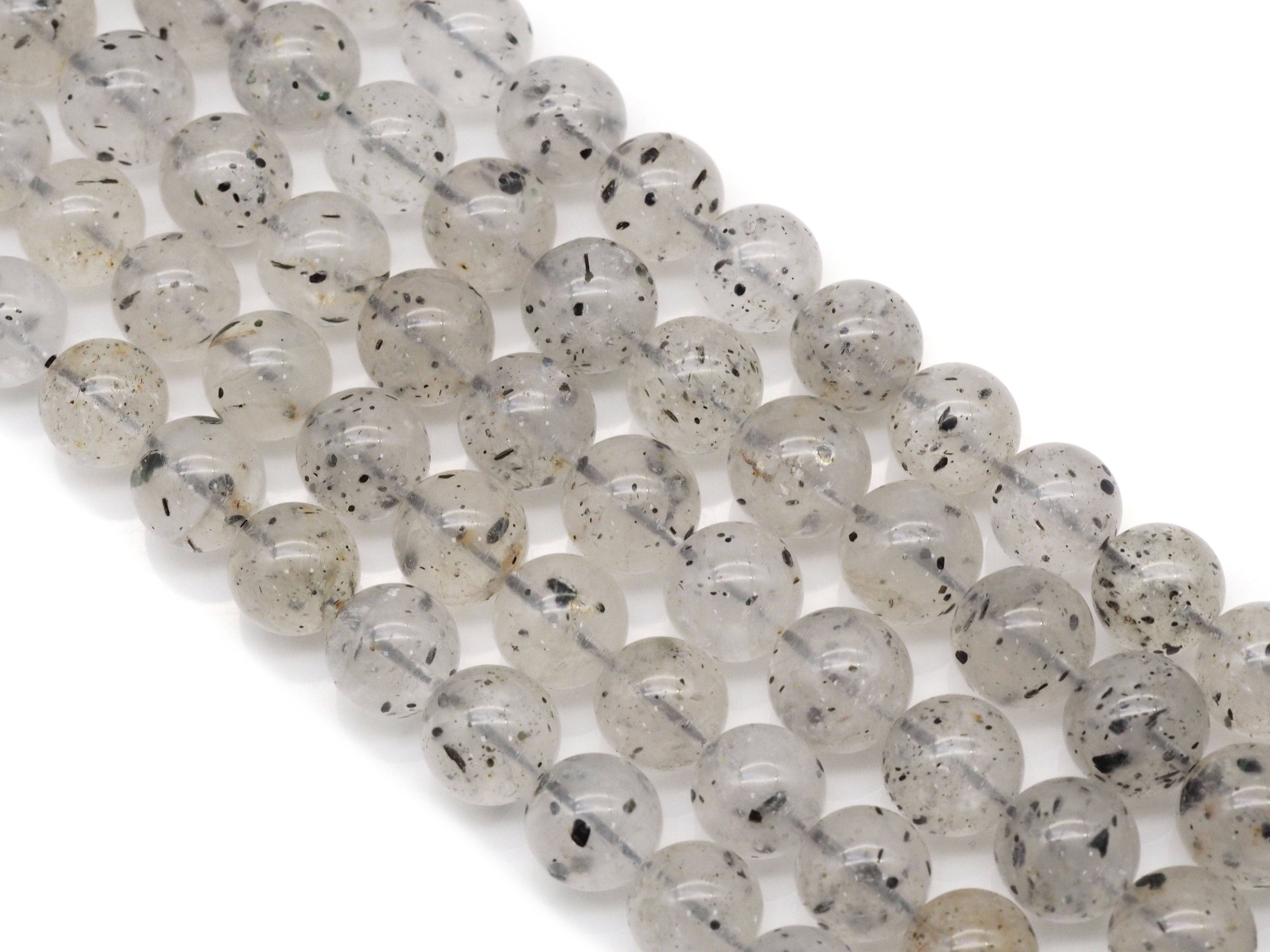 Genuine Black Spotted Quartz Round Smooth Beads, Sku#U1358