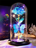 Valentines Day Birthday Gifts for Her Women Blue Rose Eternal Flower Light up Rose in Glass Dome with Butterfly, Valentine'S Flowers Gifts for Her Wife Mom Girlfriend Delivery Prime Anniversary