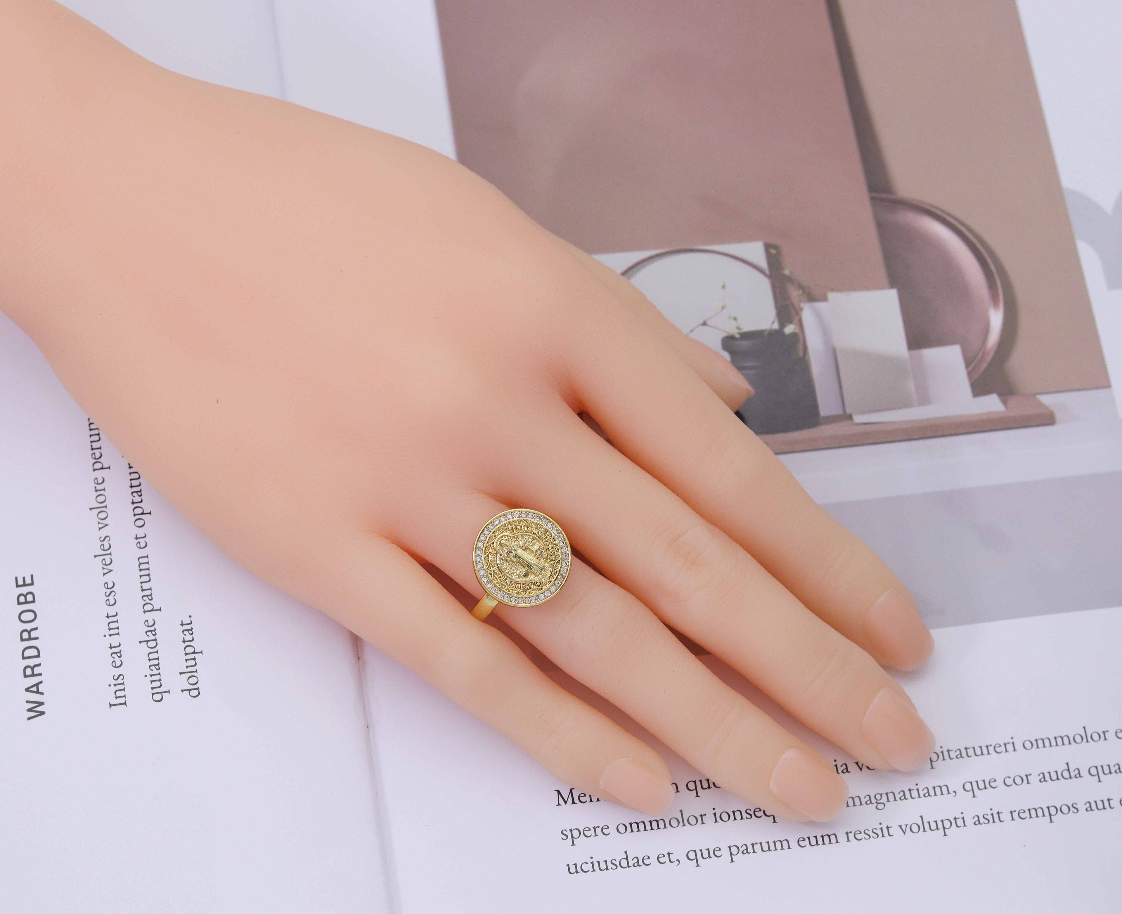 CZ Jesus Round Adjustable Ring, Sku#LD254