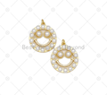 CZ Micro Pave with Pearl Smiley Face On Round Ring Shape Pendant,18K Gold Filled Charm, Necklace Bracelet Charm Pendant,23x26mm,Sku#LK460