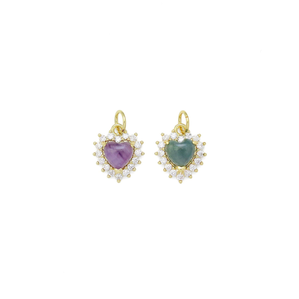 Natural Amethyst Indian Agate Gemstone CZ Pave Charm, Sku#Y942