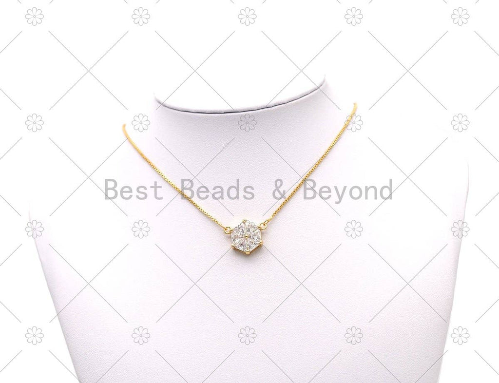 Big CZ Micro Pave Hexagon Pendant, Sku#LK569