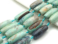 1pc/8pc Natural Turquoise Blue Agate Barrel Spacer Beads, Blue Black Agate Spacer Beads, Tibetan Dzi Beads, 14x40mm, sku#U884