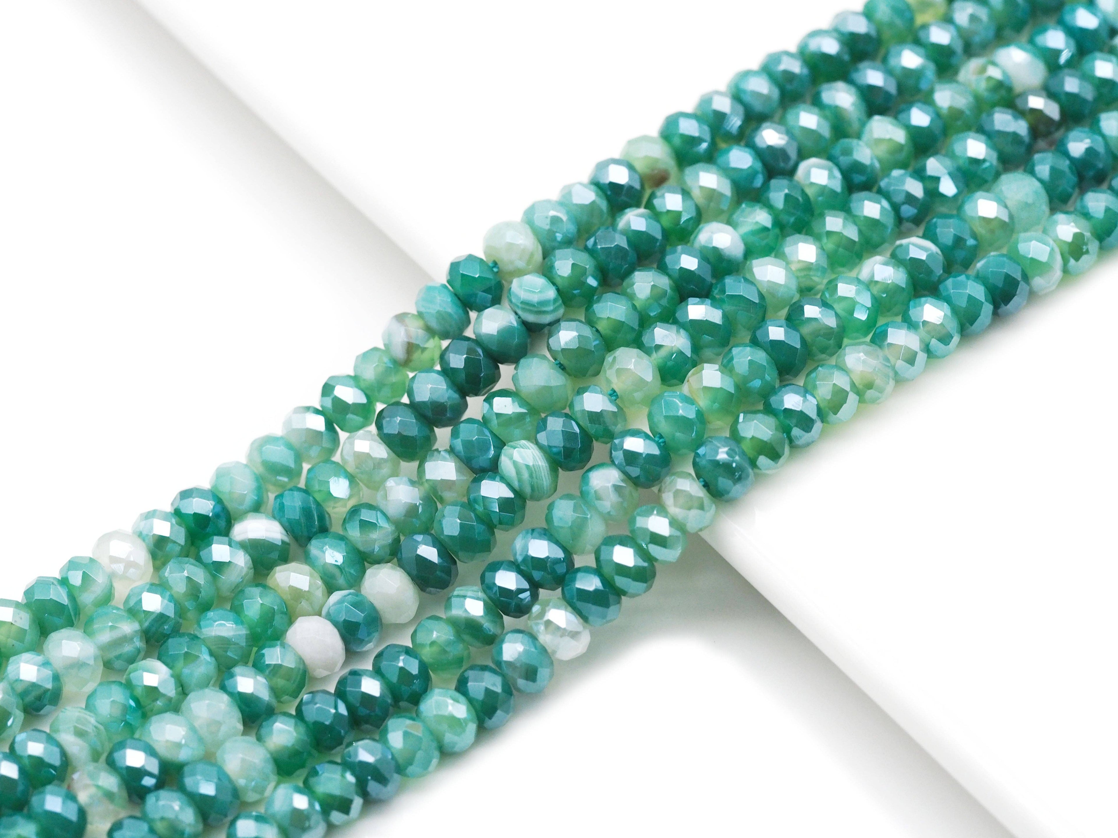 Mystic Natural Green Banded Agate Rondelle Faceted Beads, Sku#UA250