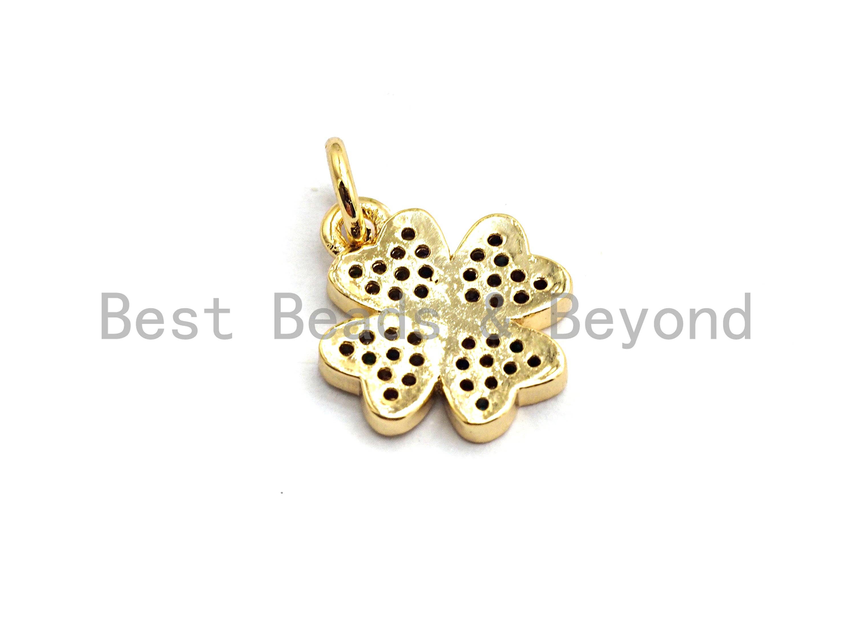 CZ Colorful Micro Pave Shamrock Pendant Charm, Clover Shaped Pave Pendant, Gold plated, 11x13mm, Sku#F754C