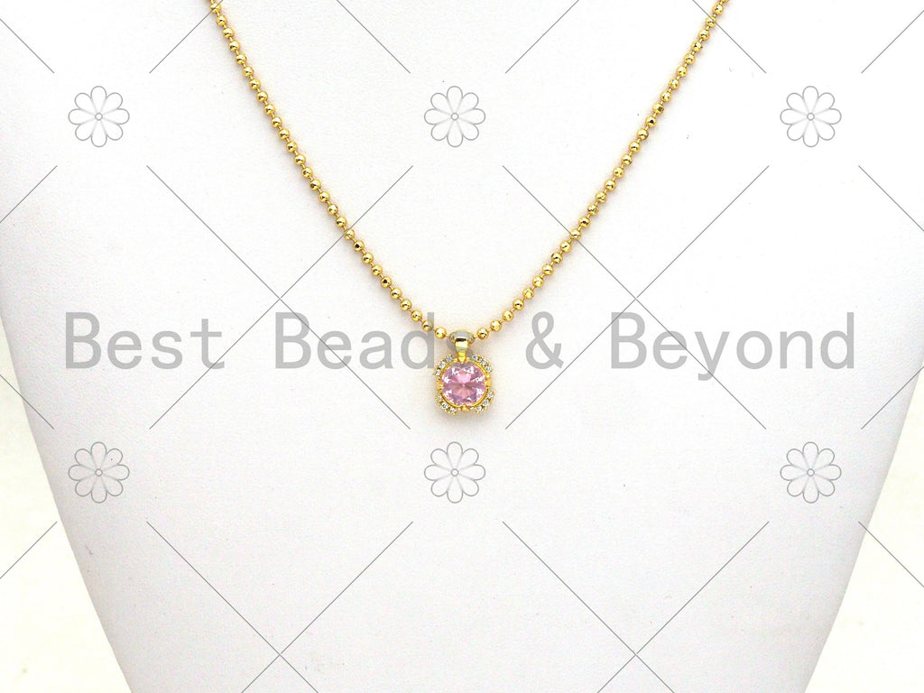 Pink CZ Micro Pave Cute Round Shape Pendant, 18K Gold Filled Round CZ Charm, Big CZ Pave Pendant, 11x15mm, Sku#LK372