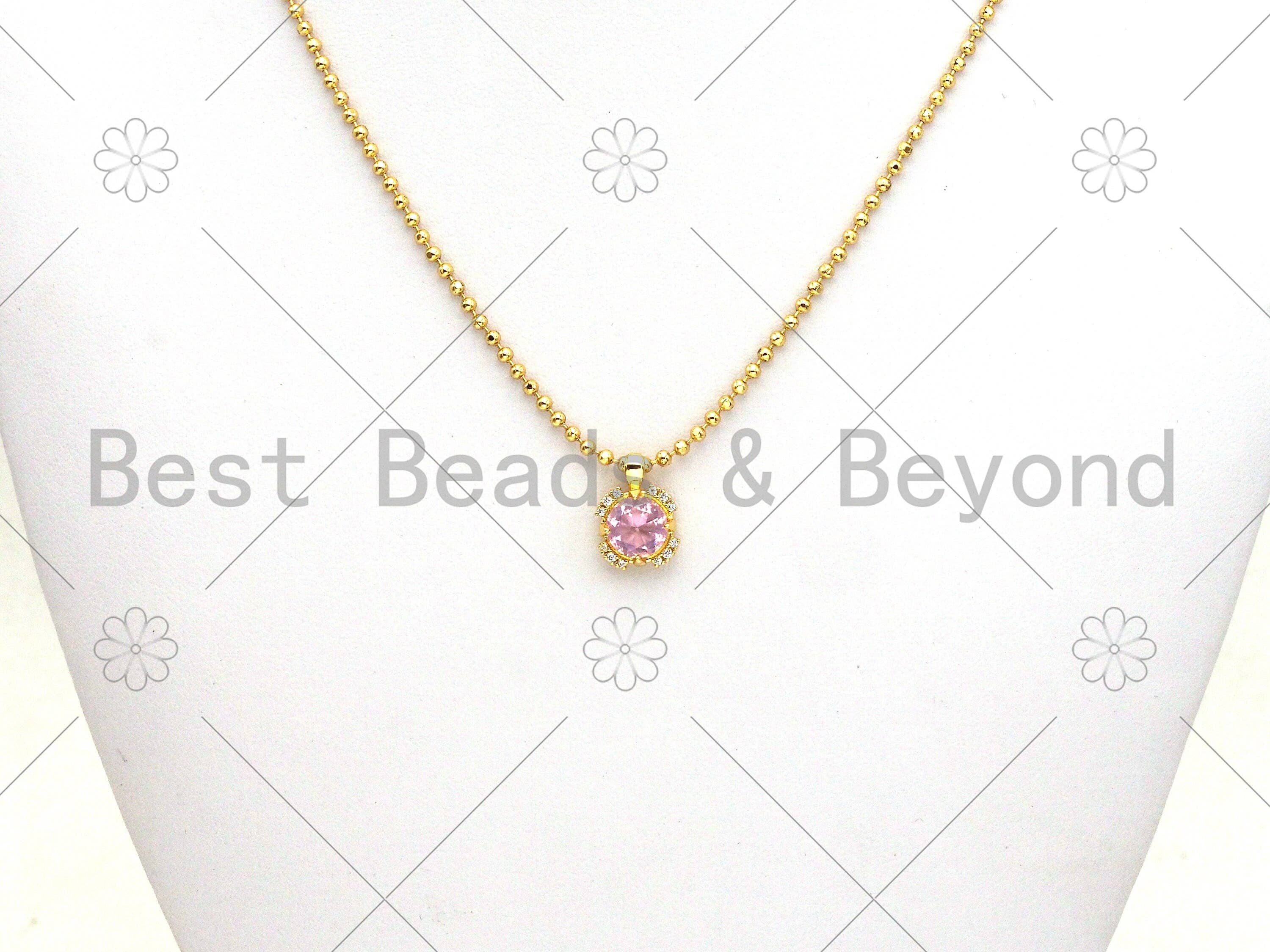 Pink CZ Micro Pave Cute Round Shape Pendant, 18K Gold Filled Round CZ Charm, Big CZ Pave Pendant, 11x15mm, Sku#LK372