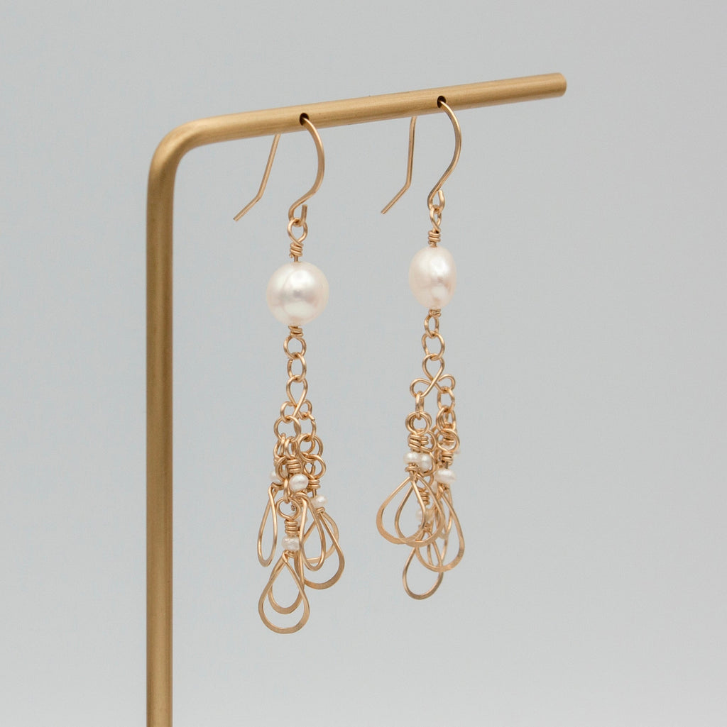 14K Gold Filled Pearl Drop Earrings For Women Bridal