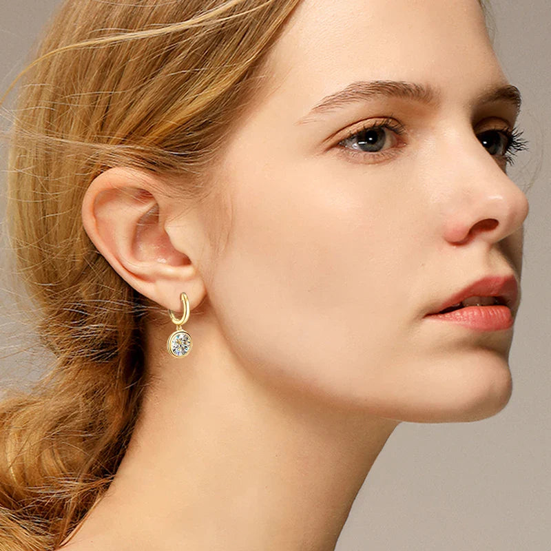 14K Gold Moissanite Hoop Drop Earrings 1.3CT D VVS1 925 Sterling Silver