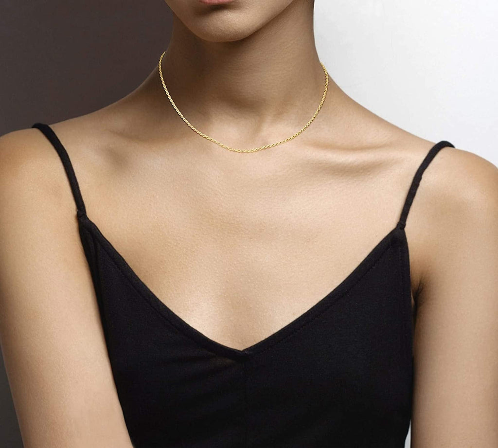 14K Yellow Gold Thin Hollow Rope Chain 16 To 24 Inch