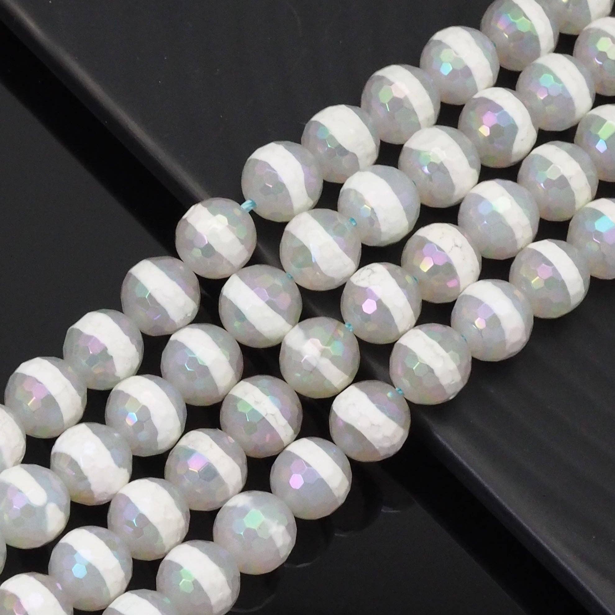 AB Mystic One Line White Agate Faceted Beads, Sku#UA315