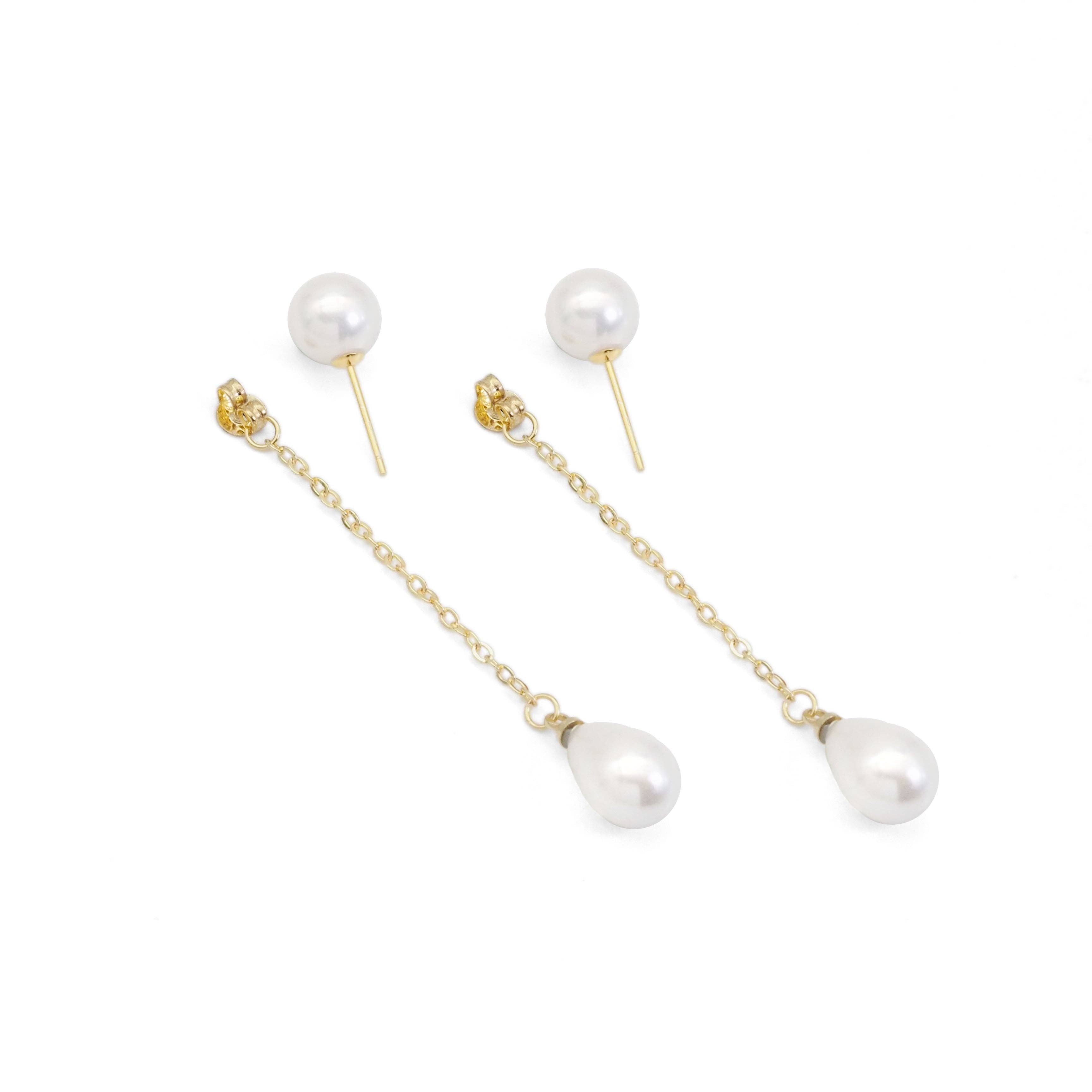 Gold Silver pearl drop Pearl Dangle Earrings, Sku#EF454