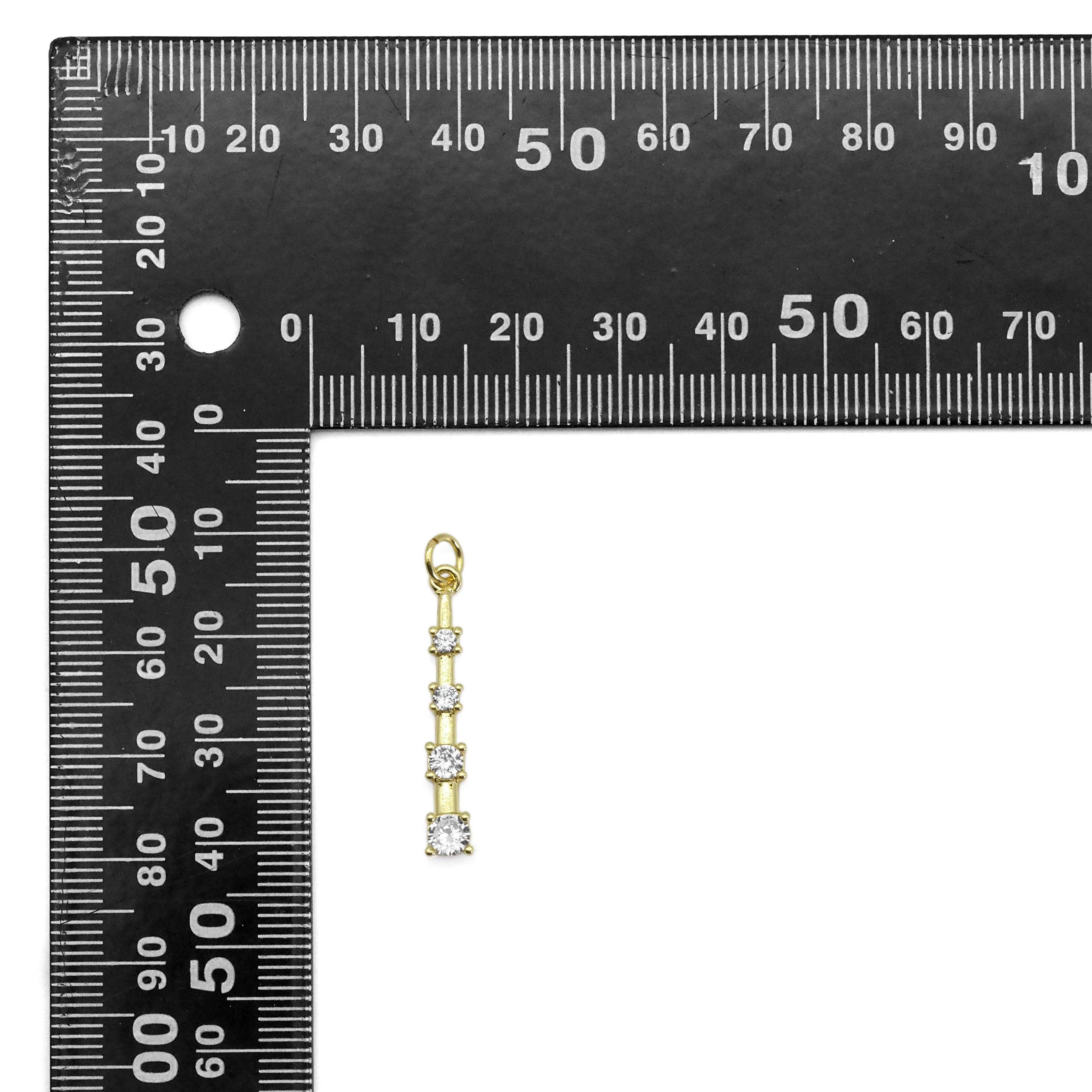 Gold Silver Square CZ Long Bar Gold Charm, Sku#ZX130