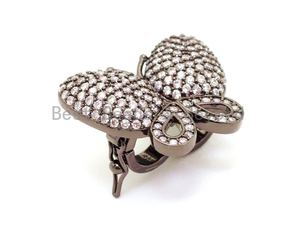 CZ Clear Micro Pave Butterfly Clasp, Cubic Zirconia Clasp/Fastener/ Shortener, Jewelry Buckle, Magnetic Jewelry Findings, 27x22mm,sku#H28