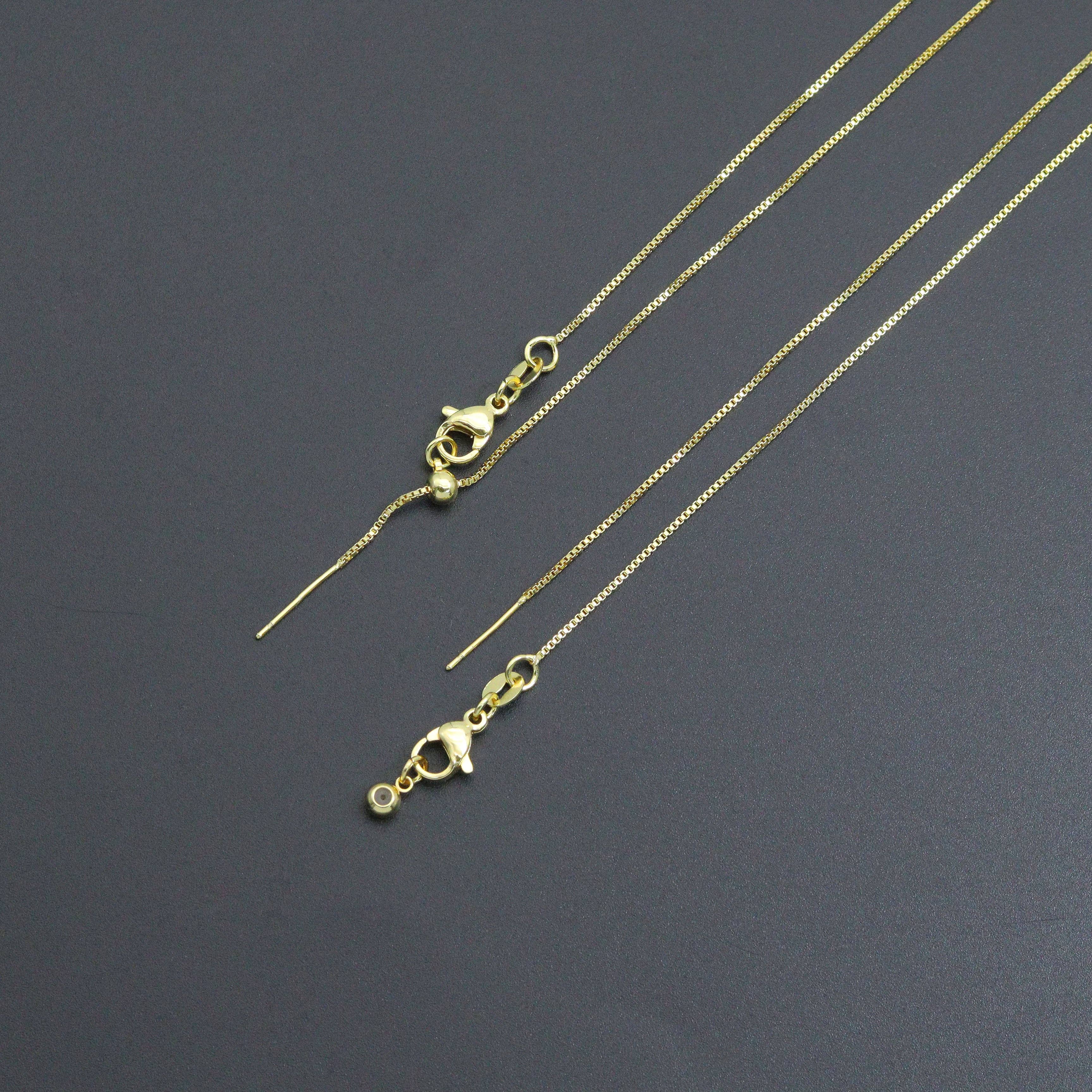 Thin box Chain Necklace with adjustable thread end , Sku#LX882