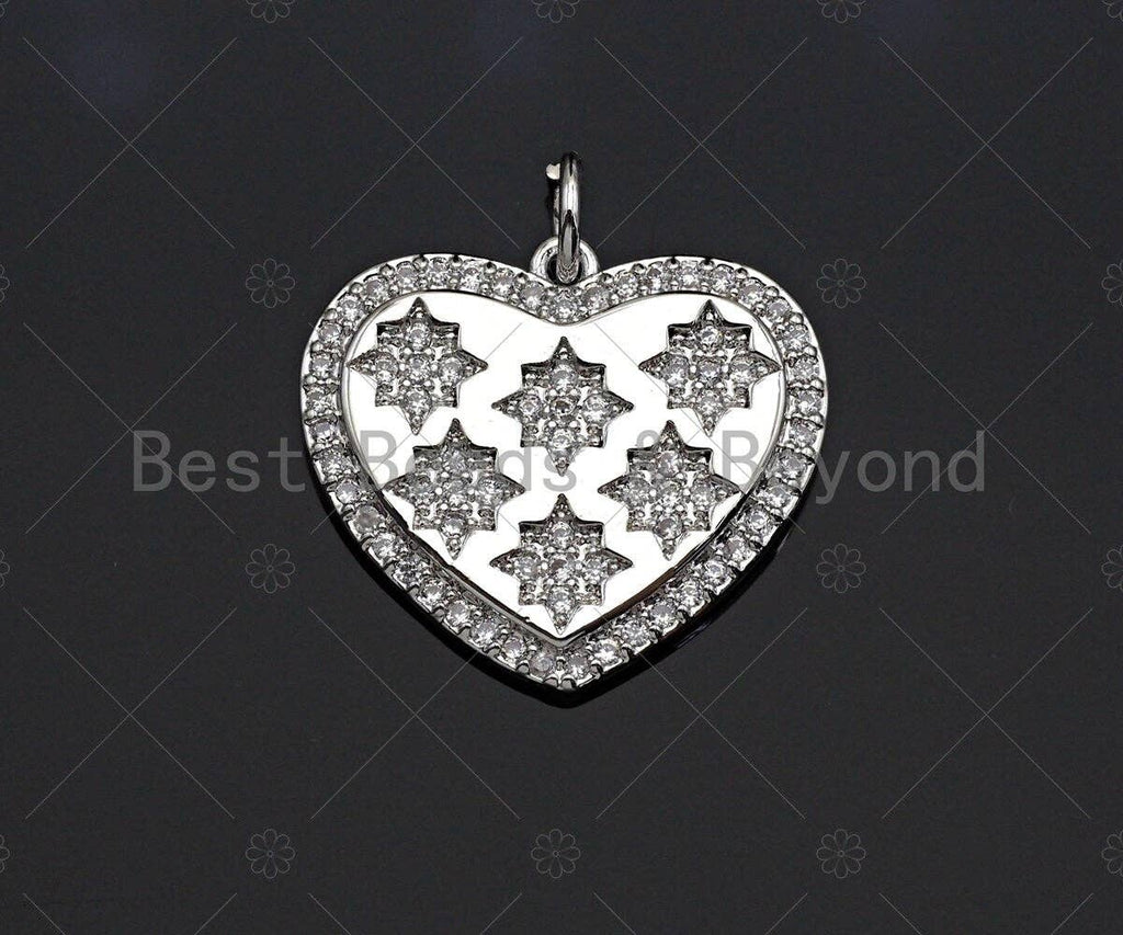 CZ Micro Pave North Star On SIlver Heart Shape Pendant, SKU#F1246