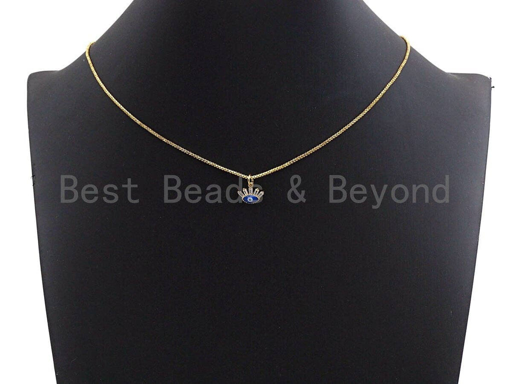 Cobalt CZ Micro Pave Oval Evil Eye With Long Eyelash Shape Pendant,Cubic Zirconia Oval Charm,Gold/Silver Tone,11x9mm,sku#Z473