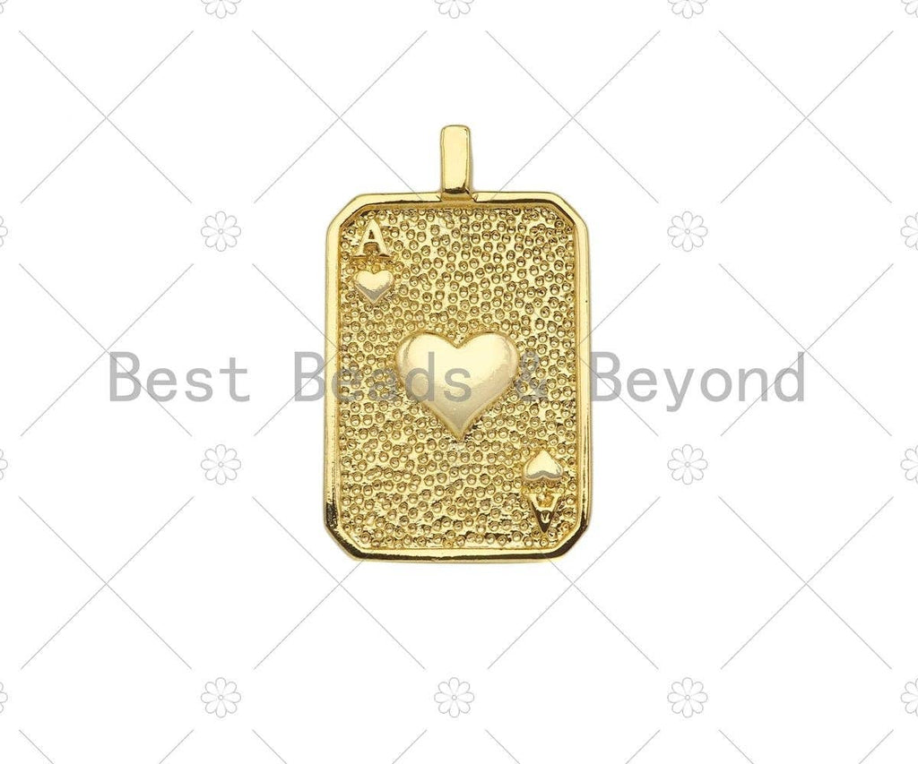 18K Dainty Gold Ace of Spade Pendant, Peach Heart Charm, sku#LK228