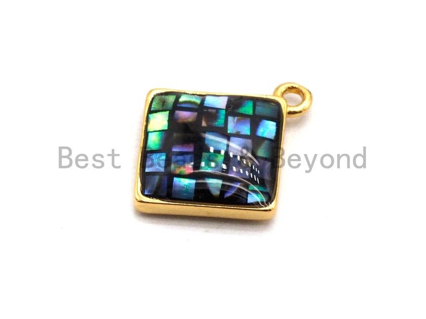100% Natural Abalone Shell Diamond Shape Charm/Pendant, Abalone Shell Pendant Gold/Silver Finish, Shell Jewelry, 13x16mm,SKU#Z328