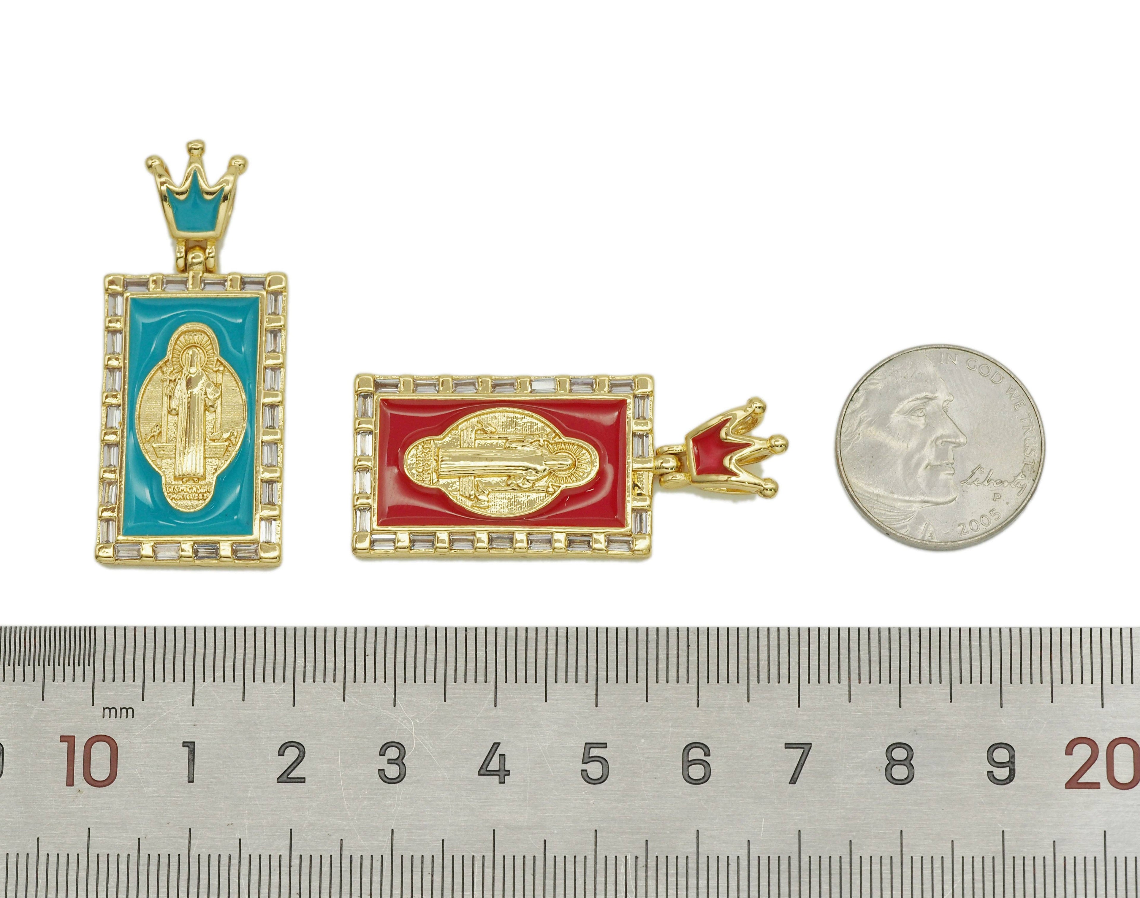 CZ Enamel Virgin Mary Pendant, Sku#JL77