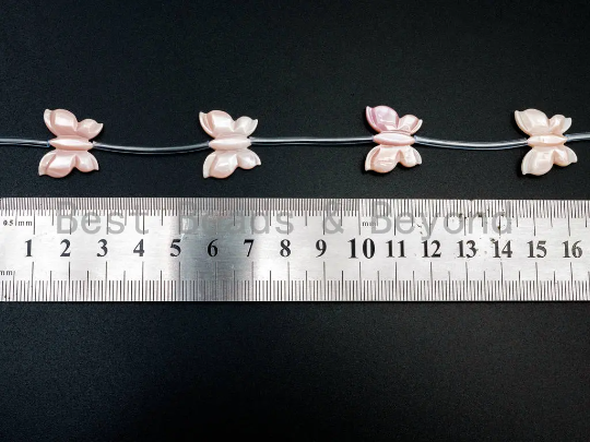 Light Pink MOP Carved Butterfly Beads, 16x20mm, Sku#T101