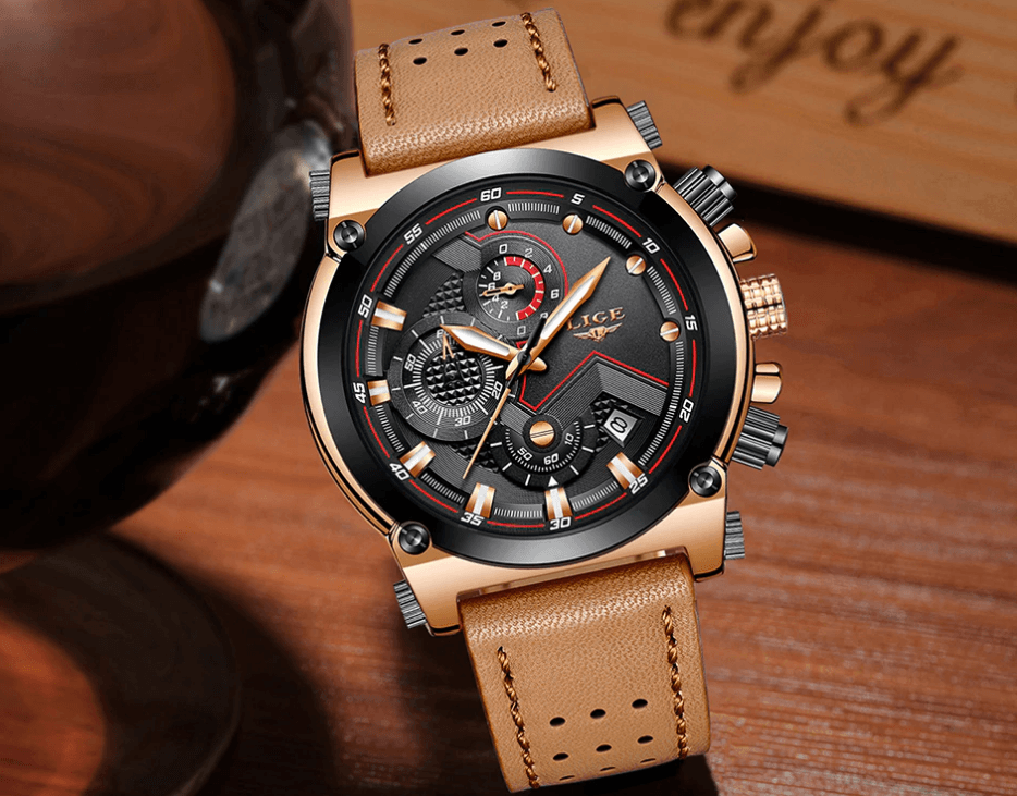 Montre Moderne Étanche pour Homme avec Bracelets en Cuir, Boîtier en Acier Inoxydable, Excellent Look, Cadeau Parfait