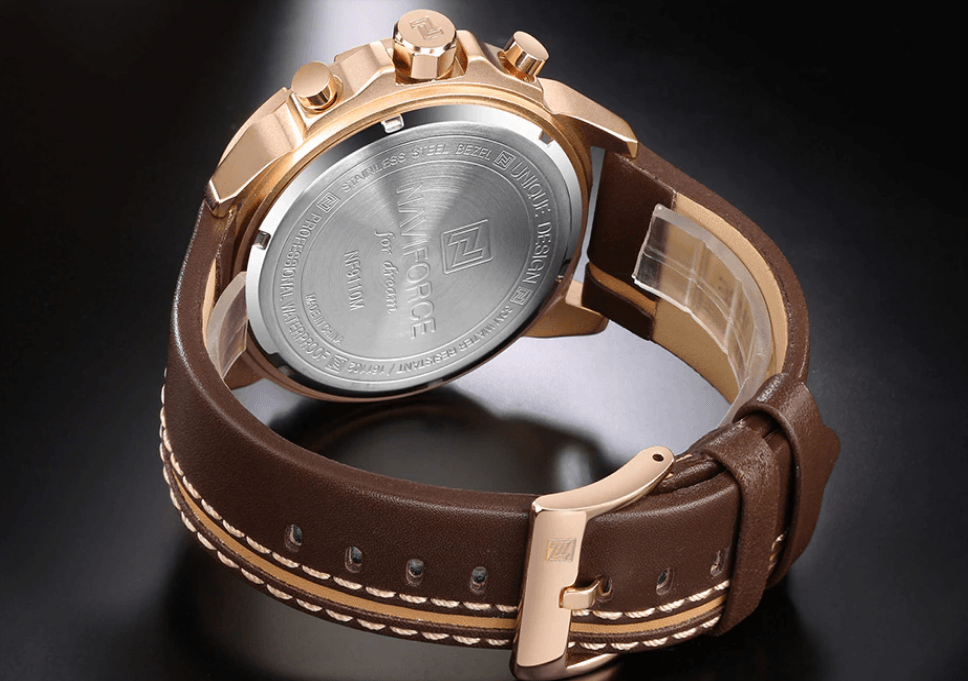 Montre de Sport Étanche Homme avec Chronomètres et Bracelet en Cuir Montre-Bracelet Multifonction Design Unique Cadeau Parfait