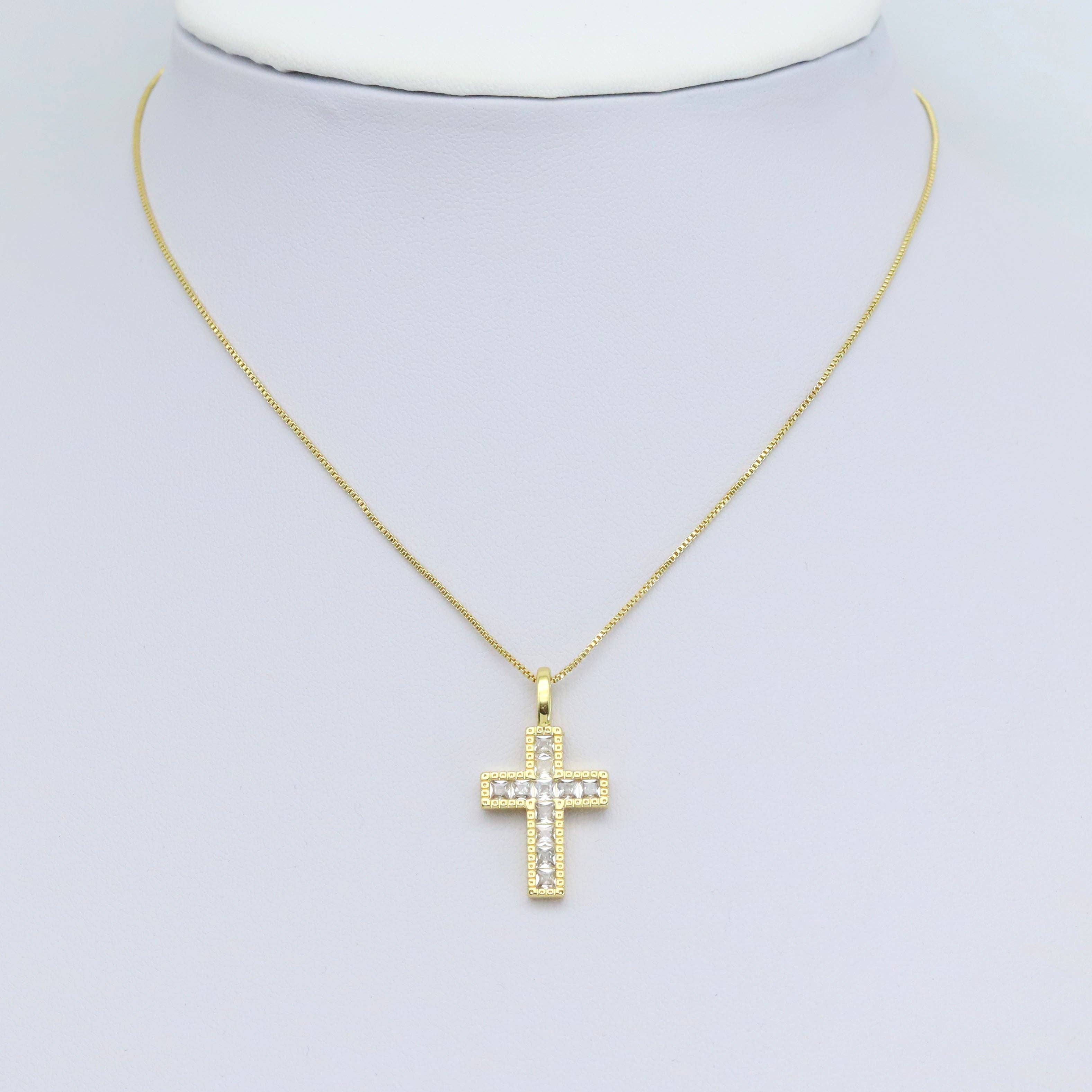 Baguette CZ Pave Cross Charm Pendant, Sku#LX536
