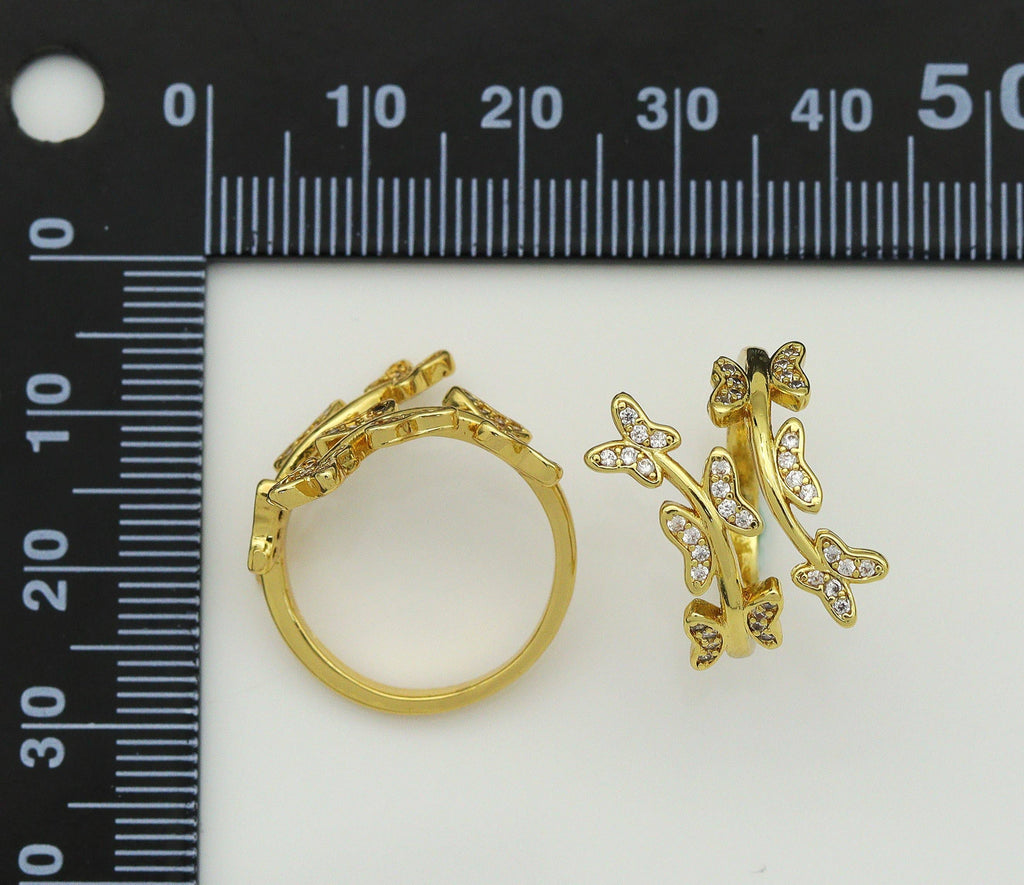 CZ Butterfly on Branch Adjustable Ring, Sku#JD31