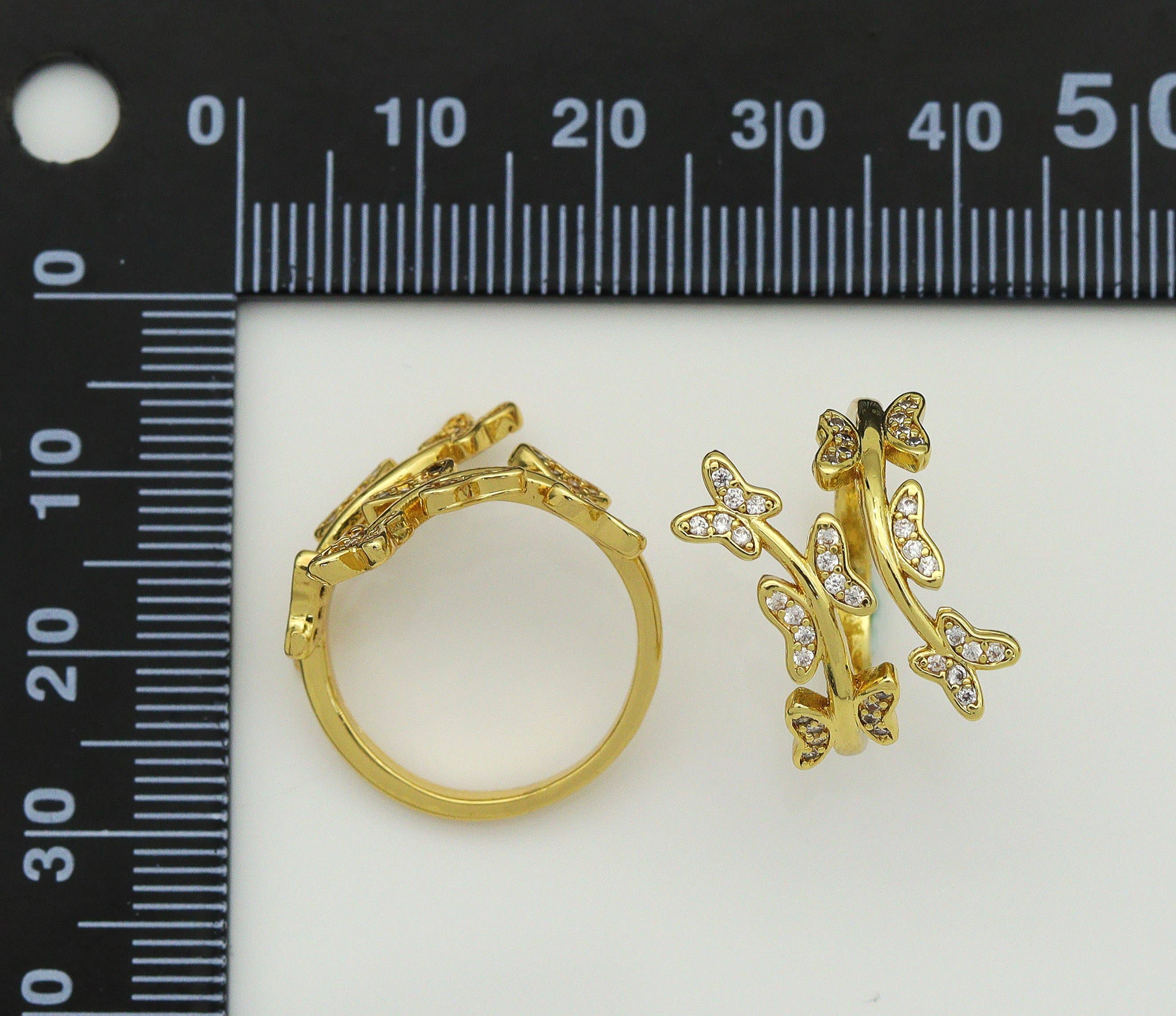 CZ Butterfly on Branch Adjustable Ring, Sku#JD31