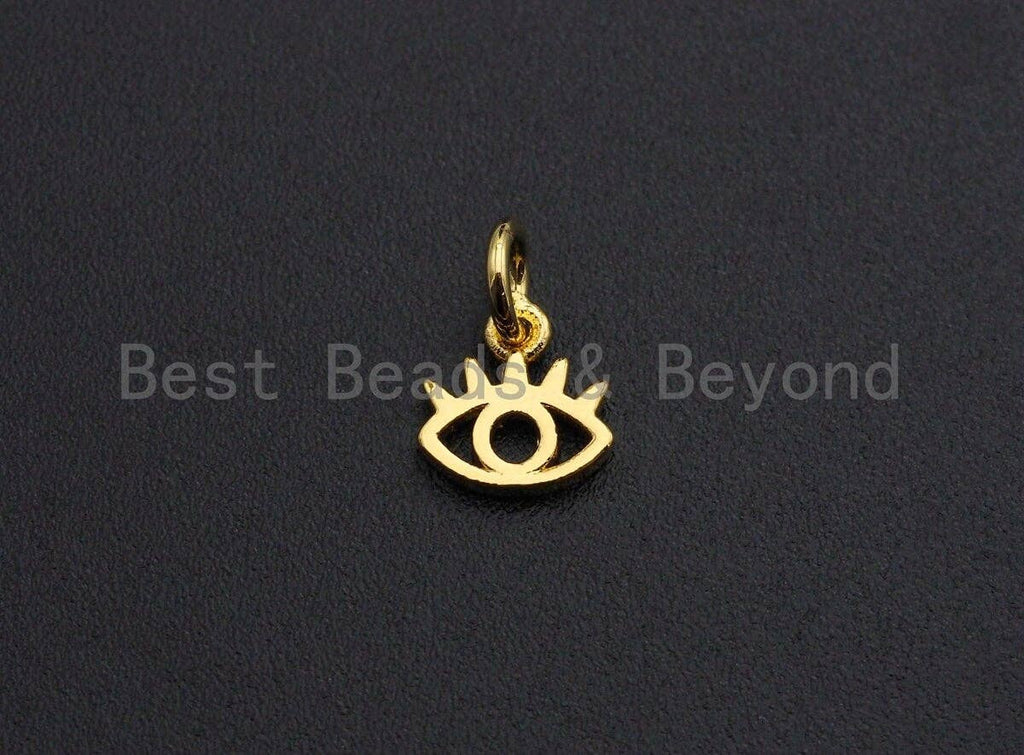 Hollow Out Evil Eye Long eyelash Shape Pendant/Charm, Evil Eye Cubic Zirconia Pendant,24K Gold Tone,7x8mm,Sku#Z591