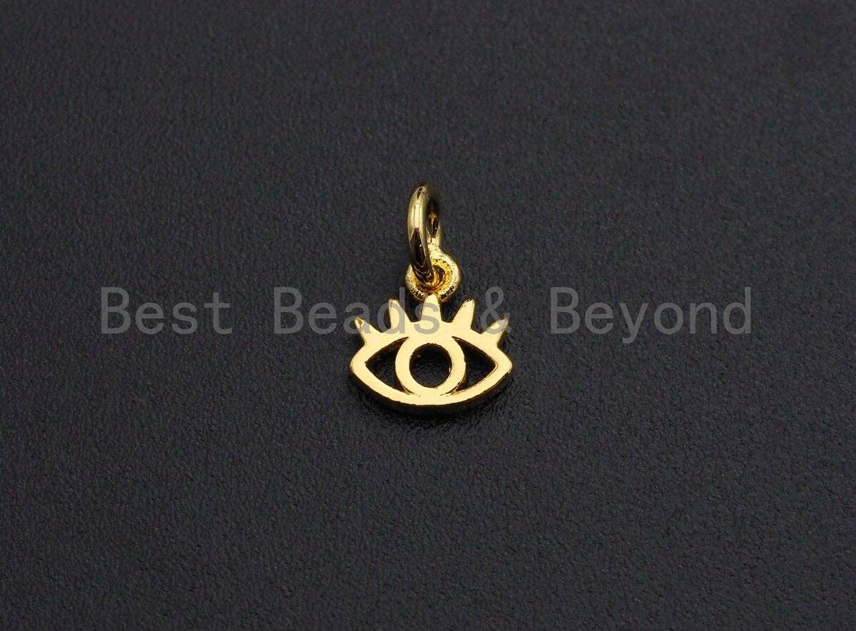 Hollow Out Evil Eye Long eyelash Shape Pendant/Charm, Evil Eye Cubic Zirconia Pendant,24K Gold Tone,7x8mm,Sku#Z591