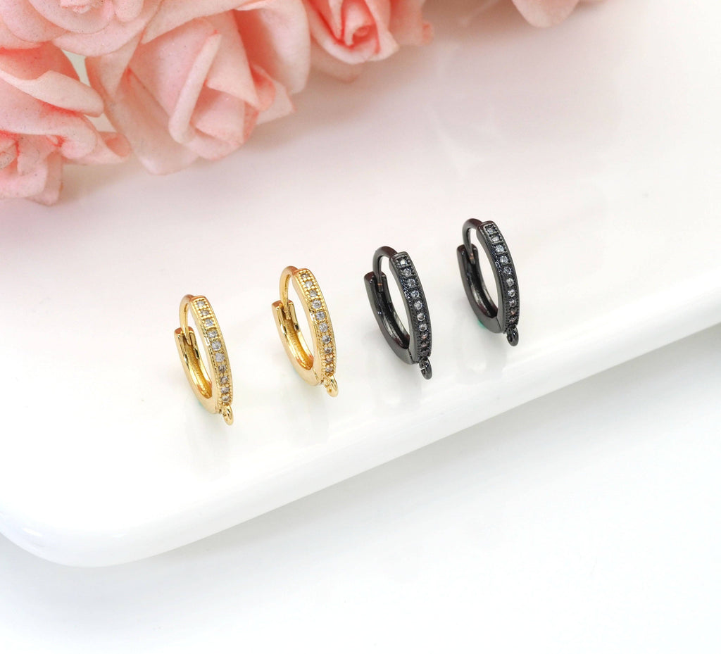 CZ Round Gold Silver Black Hoop Earrings, Sku#Y766
