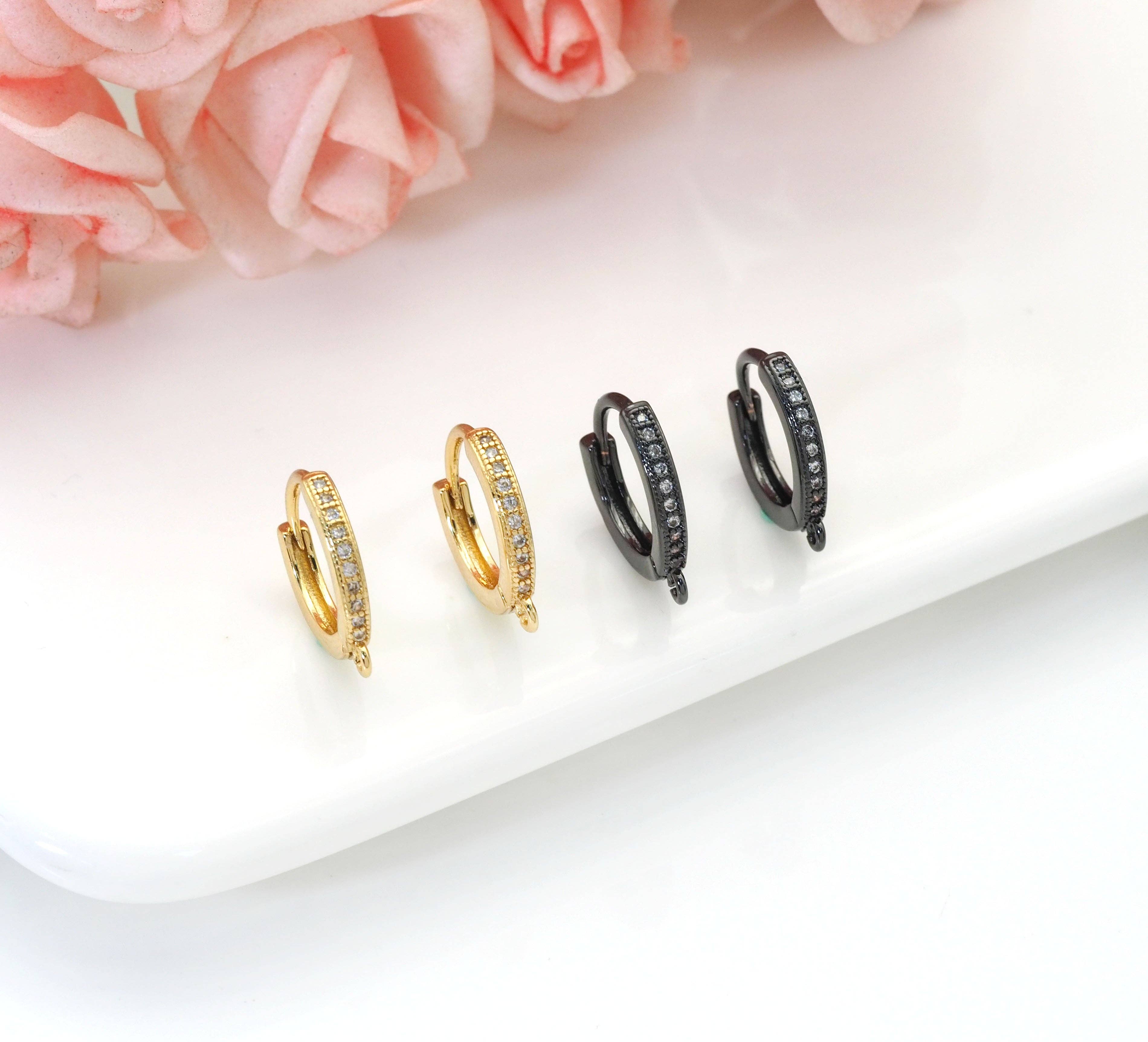 CZ Round Gold Silver Black Hoop Earrings, Sku#Y766