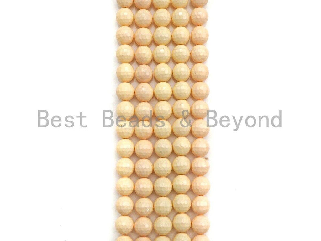 Natural Mother of Pearl Light Peach Color Round Faceted beads, 6mm/8mm/10mm/12mm Light Peach Color MOP Beads, 15.5inch strand, SKU#T138