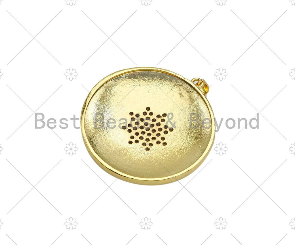 CZ Micro Pave North Star On Round Coin Pendant,18K Dainty Gold Medallion Charm, Necklace Bracelet Charm Pendant, 36x38mm, Sku#LK293