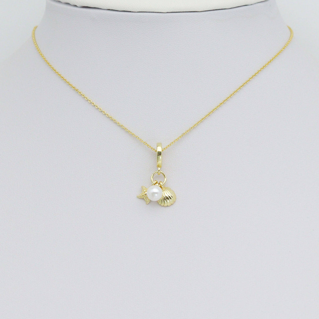 Pearl Gold Shell Starfish Charm Pendant, Sku#LD679
