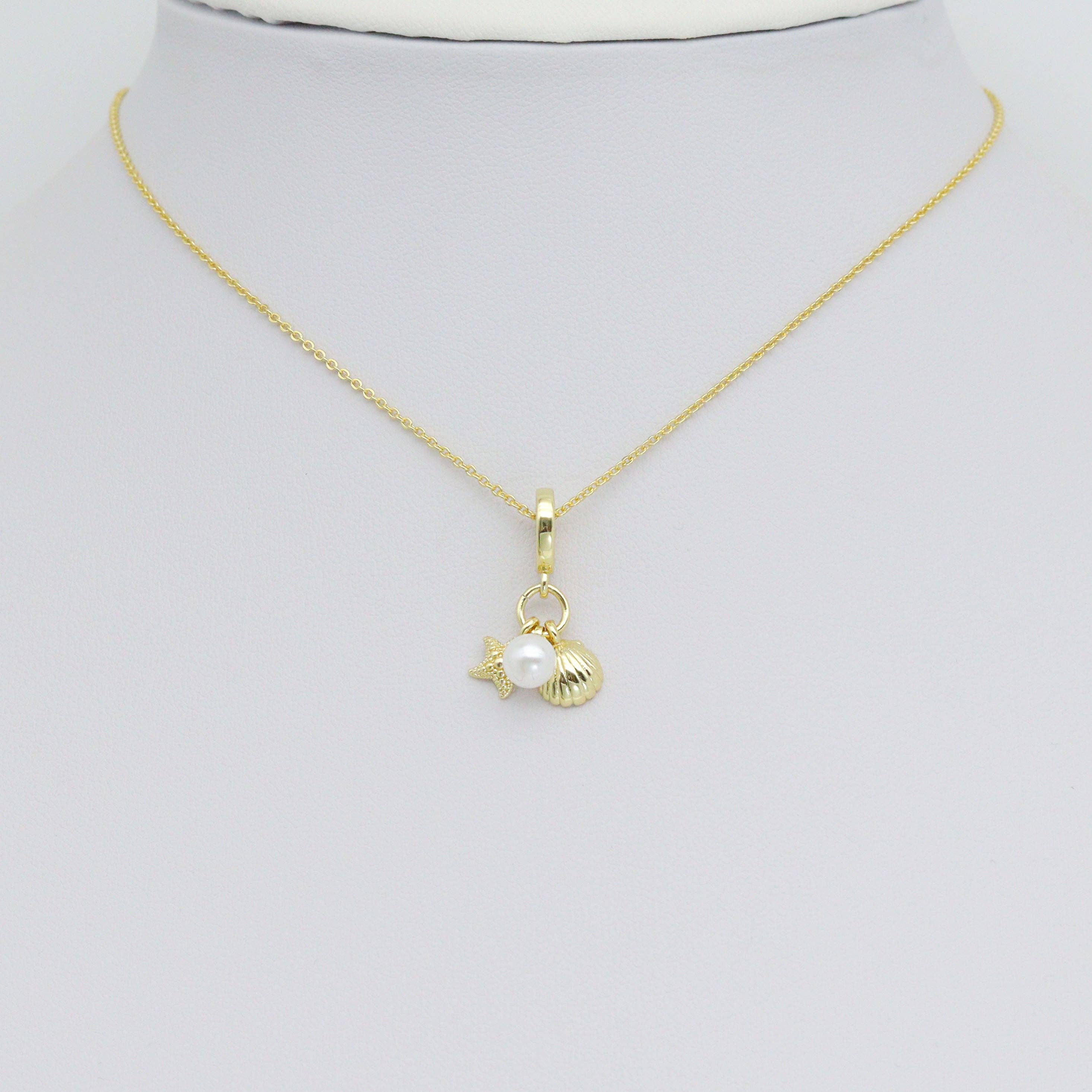 Pearl Gold Shell Starfish Charm Pendant, Sku#LD679