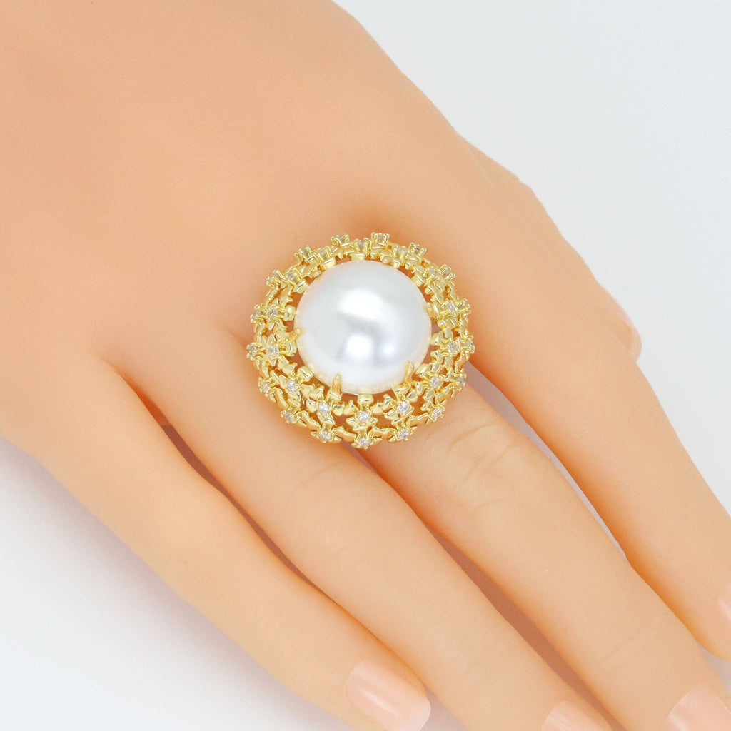 Filigree White Pearl Statement Adjustable Ring, Sku#LX684