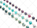 Mystic Agate Green/Aqua Blue/Pink Rosary Chain, 10mm Agate Beaded Chain, Wire Wrapped Gold Chain,Sku#V88