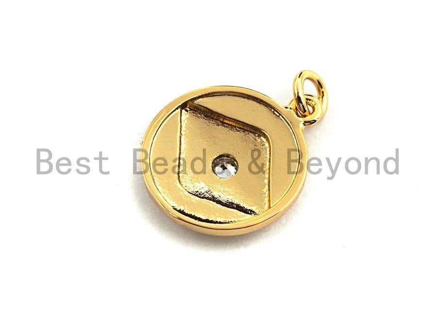 CZ Micro Pave Round Evil Eye on Disc Pendant/Charm, Lucky eye Cubic Zirconia Pendant, Silver/Gold/Rose Gold/Black Tone, 15x18mm, Sku#Z382