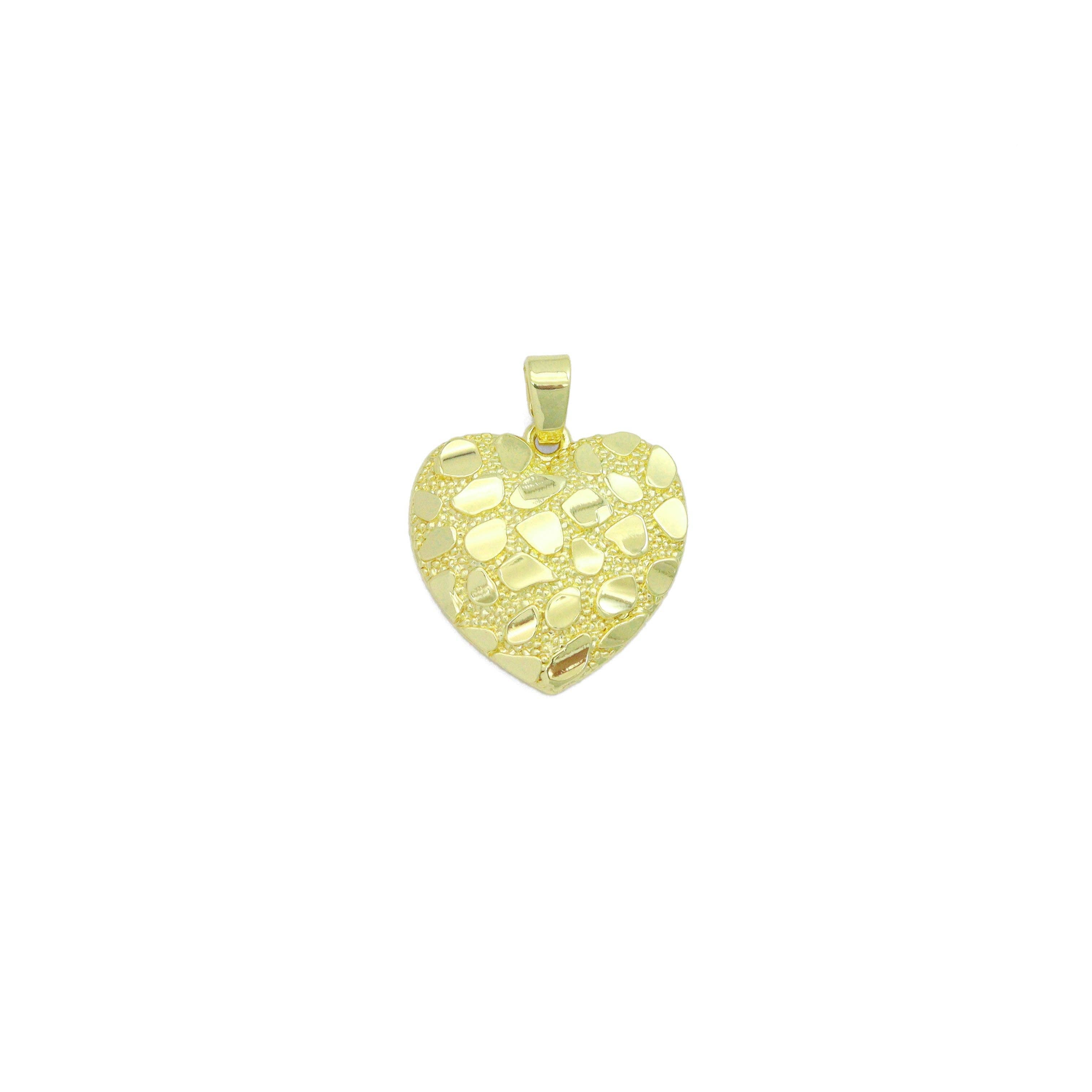 Gold Nugget Textured Heart Charm Pendant,Sku#LX855