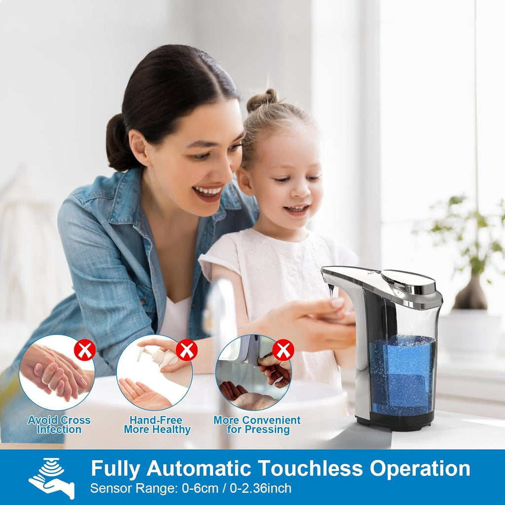 PZOTRUF Automatic Soap Dispenser, Touchless Dish Soap Dispenser 17Oz/500Ml with Infrared Sensor, 5 Adjustable Soap Dispensing Levels, Liquid Hand Dispenser for Bathroom Kitchen Sink (Silver)